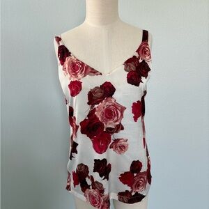 White House Black Market Reversible Top - Red and White Floral/Grey Stripe